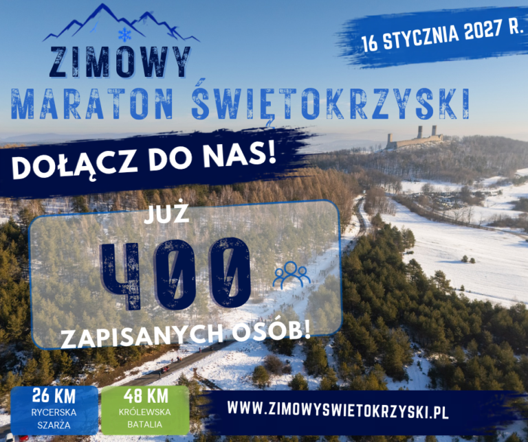 Plakat zachęcający do zapisów na Zimowy Maraton Świętokrzyski